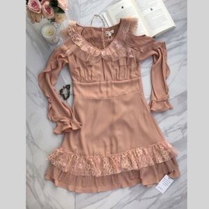 For Love and Lemons Mini Coquette Lace Dress in Blush/Nude | Size Medium